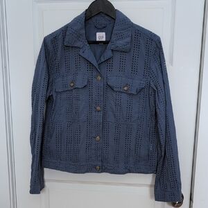 GAP Women's Denim Blue Eyelet Jean Jacket